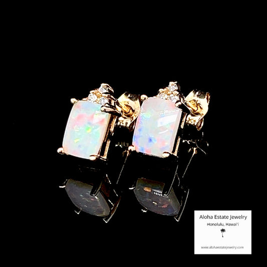 Estate Diamond Accented 10k Australian Opal Earrings
