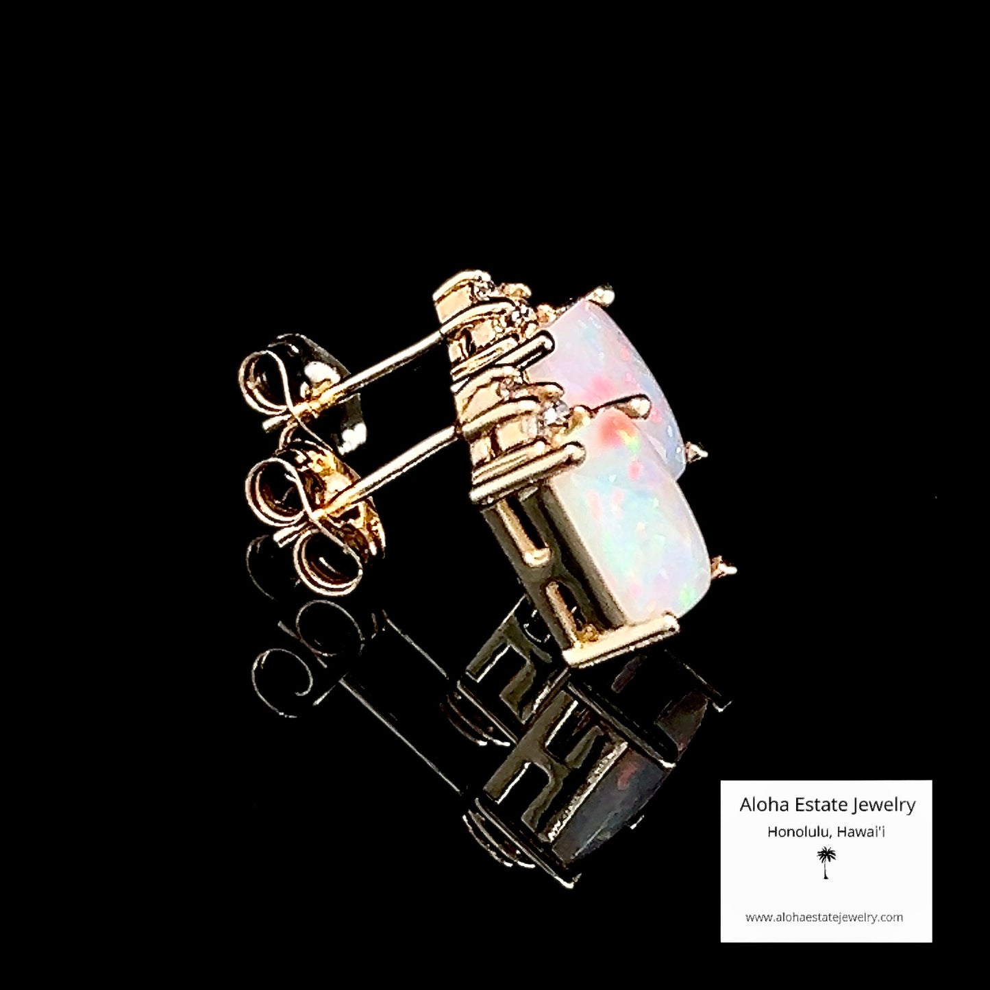 Estate Diamond Accented 10k Australian Opal Earrings