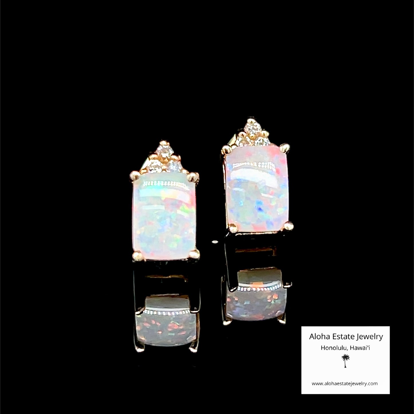 Estate Diamond Accented 10k Australian Opal Earrings