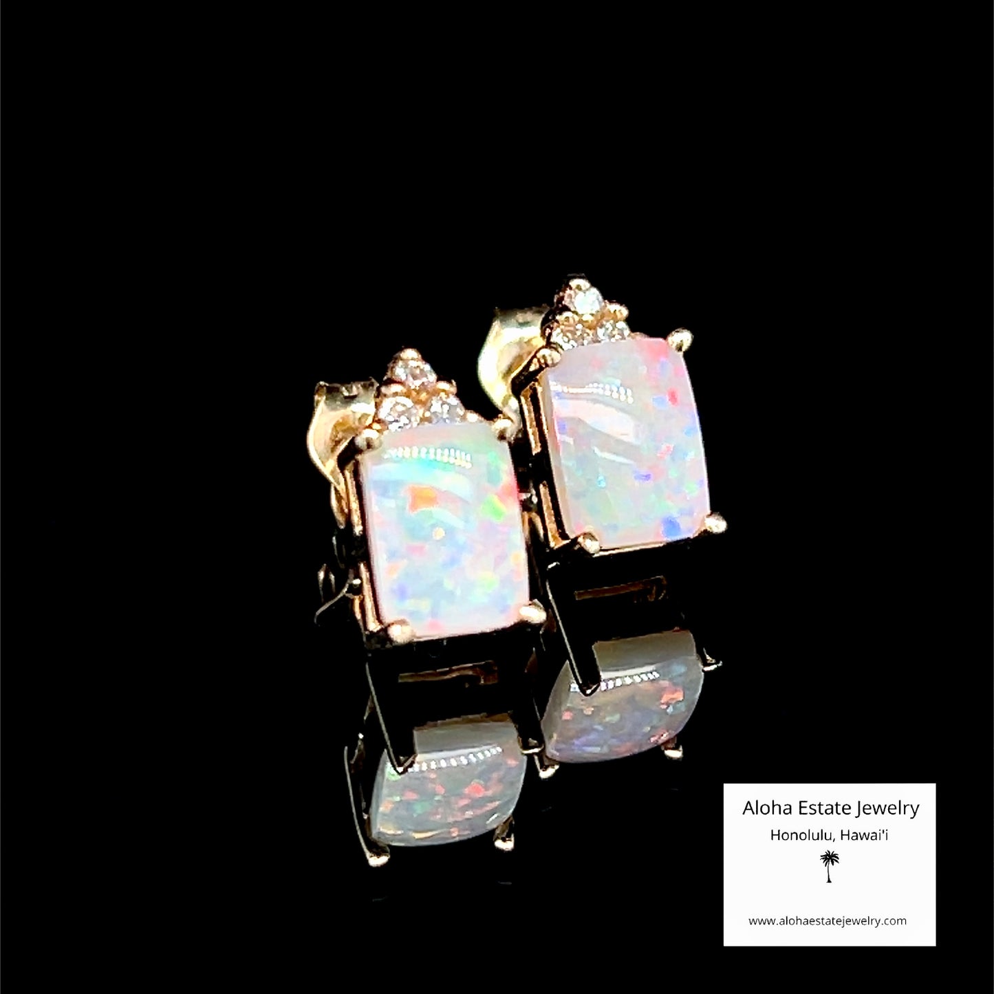 Estate Diamond Accented 10k Australian Opal Earrings