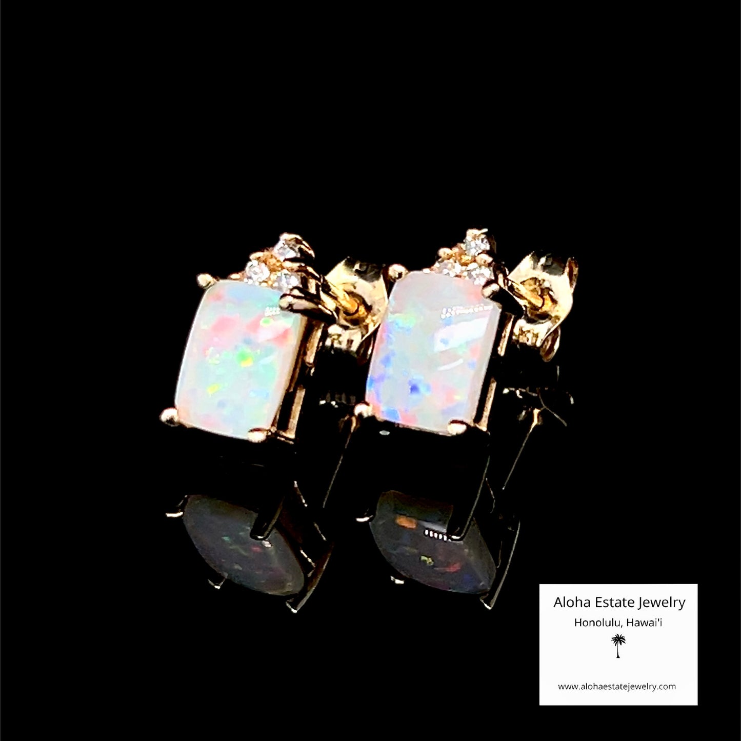 Estate Diamond Accented 10k Australian Opal Earrings