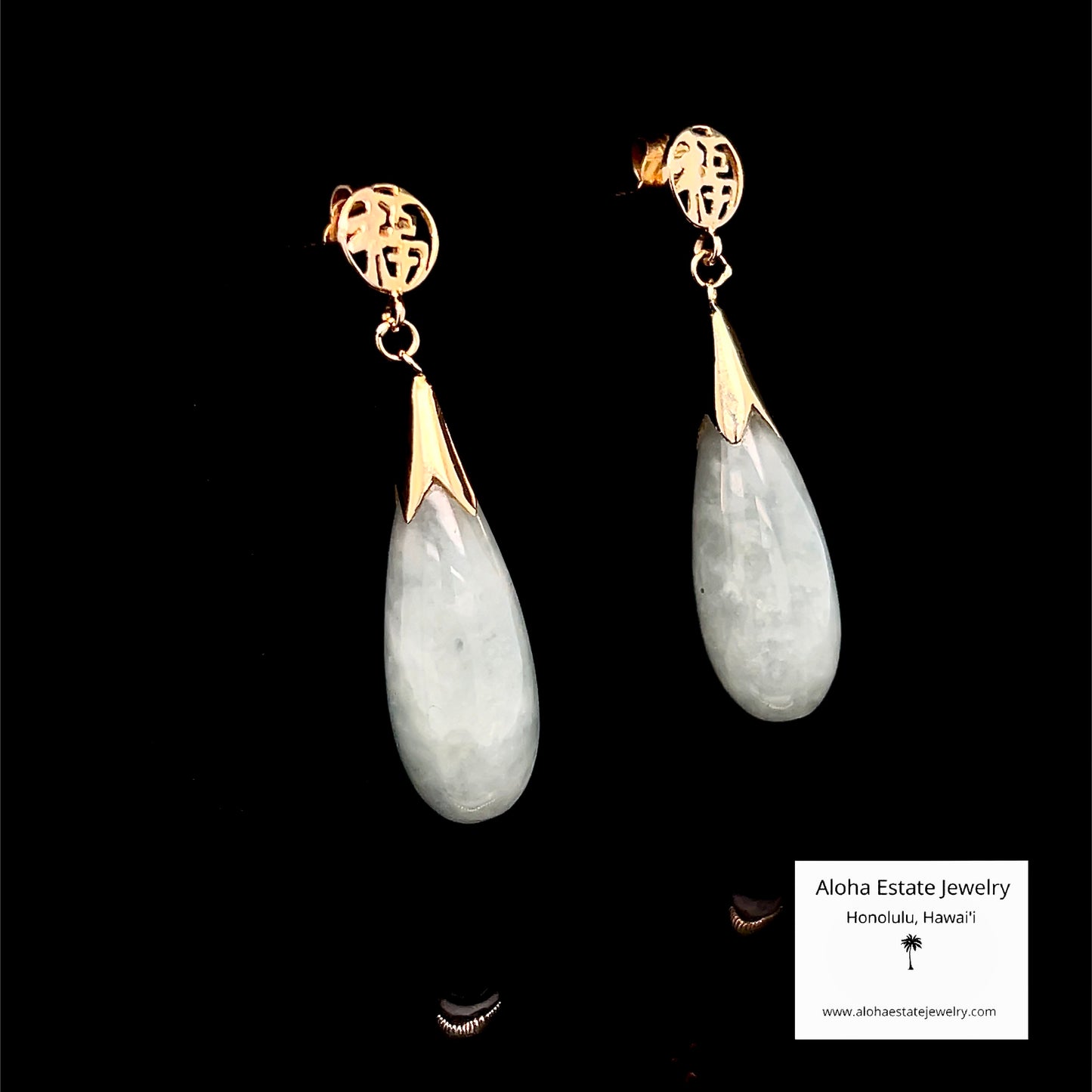 Vintage 14k Jade Teardrop Dangle Earrings