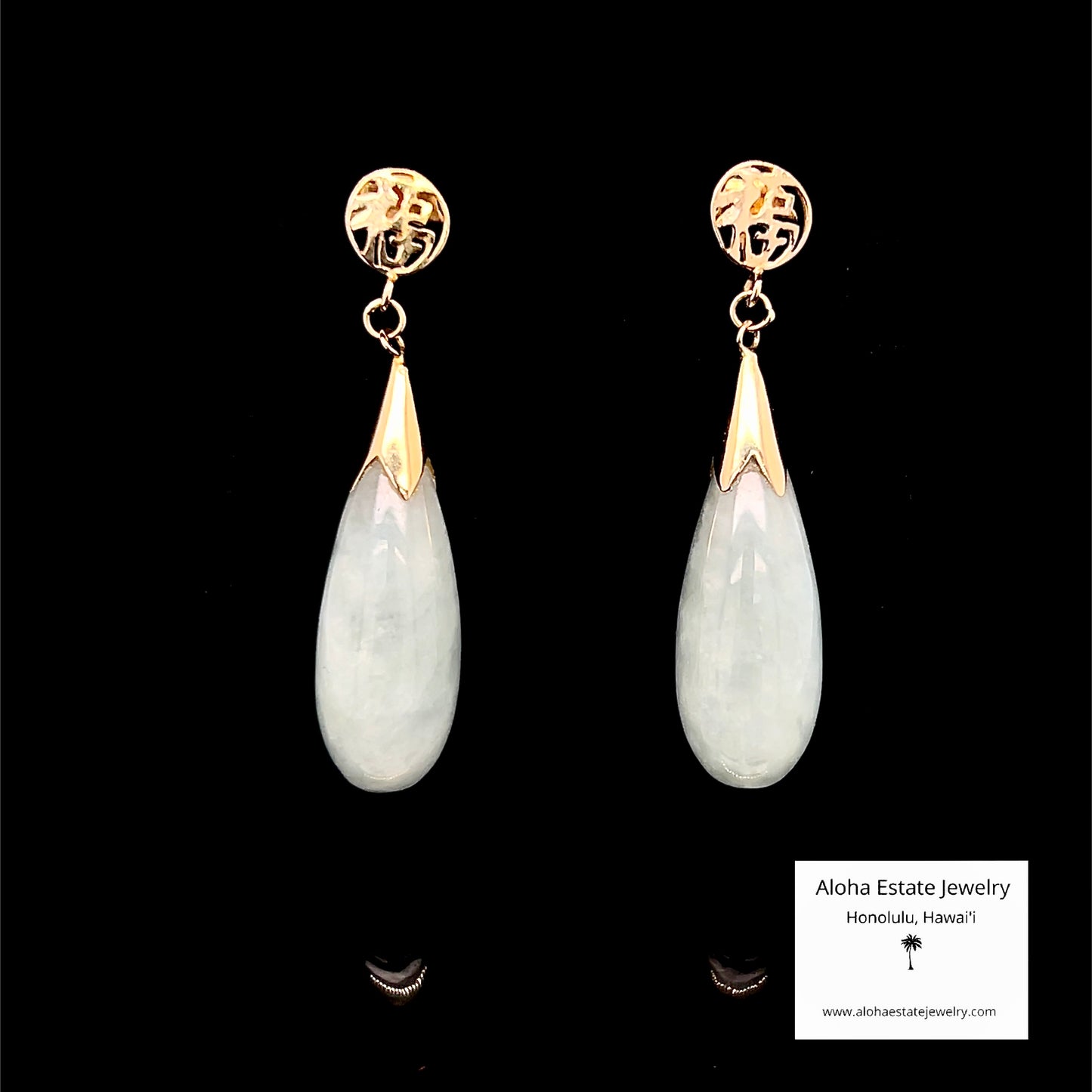 Vintage 14k Jade Teardrop Dangle Earrings