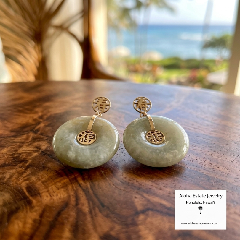 Vintage 14k Jade Bi Disc Dangle Earrings