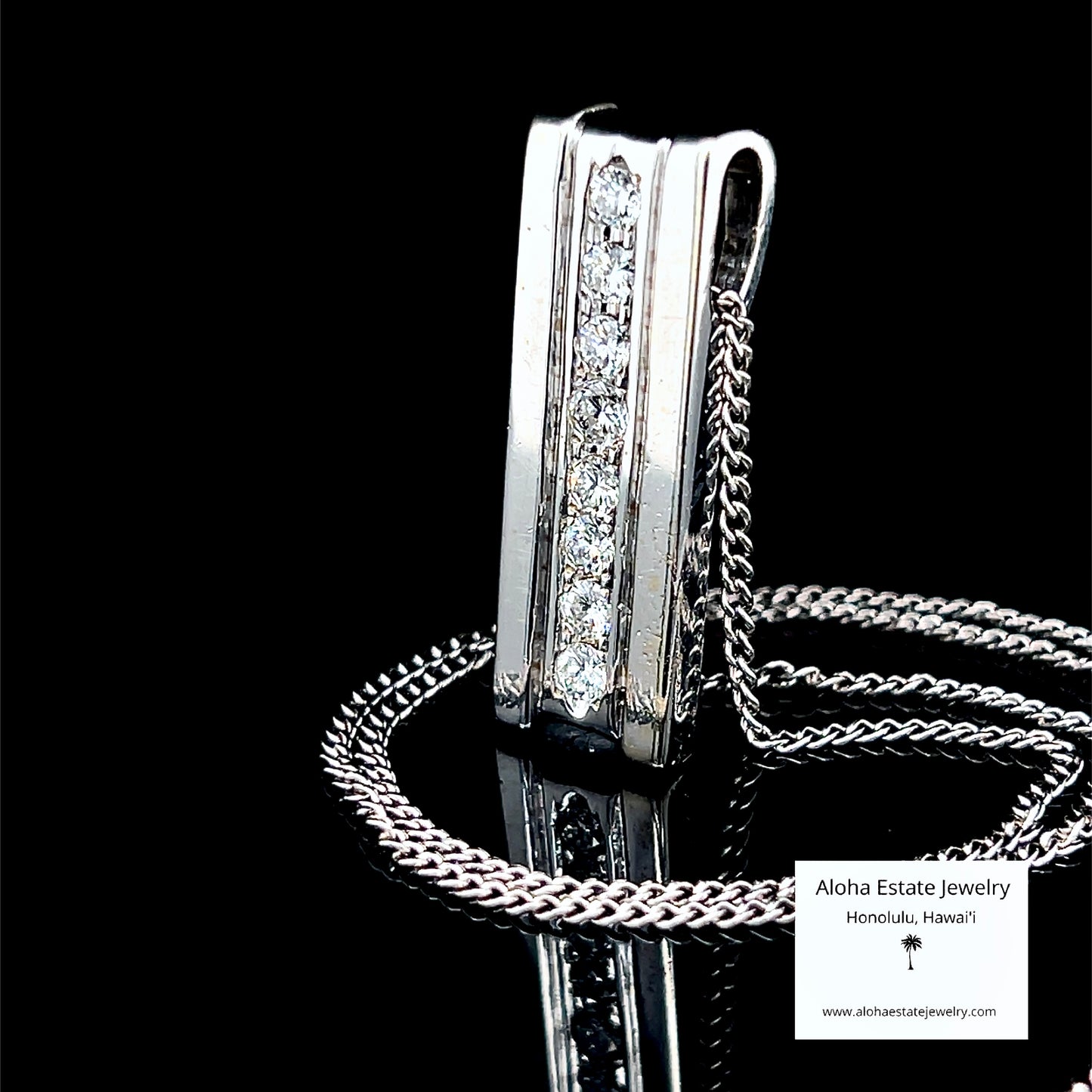Vintage 1-Carat Diamond Bar Pendant in 14K White Gold