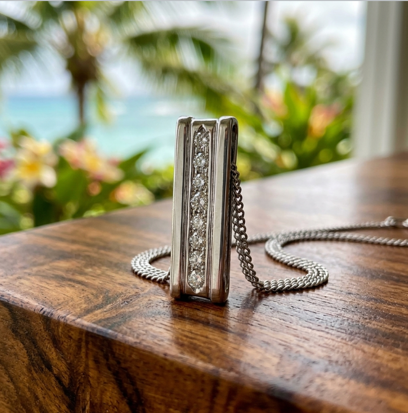 Vintage 1-Carat Diamond Bar Pendant in 14K White Gold