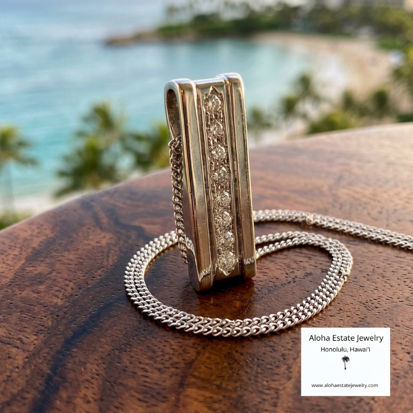 Vintage 1-Carat Diamond Bar Pendant in 14K White Gold