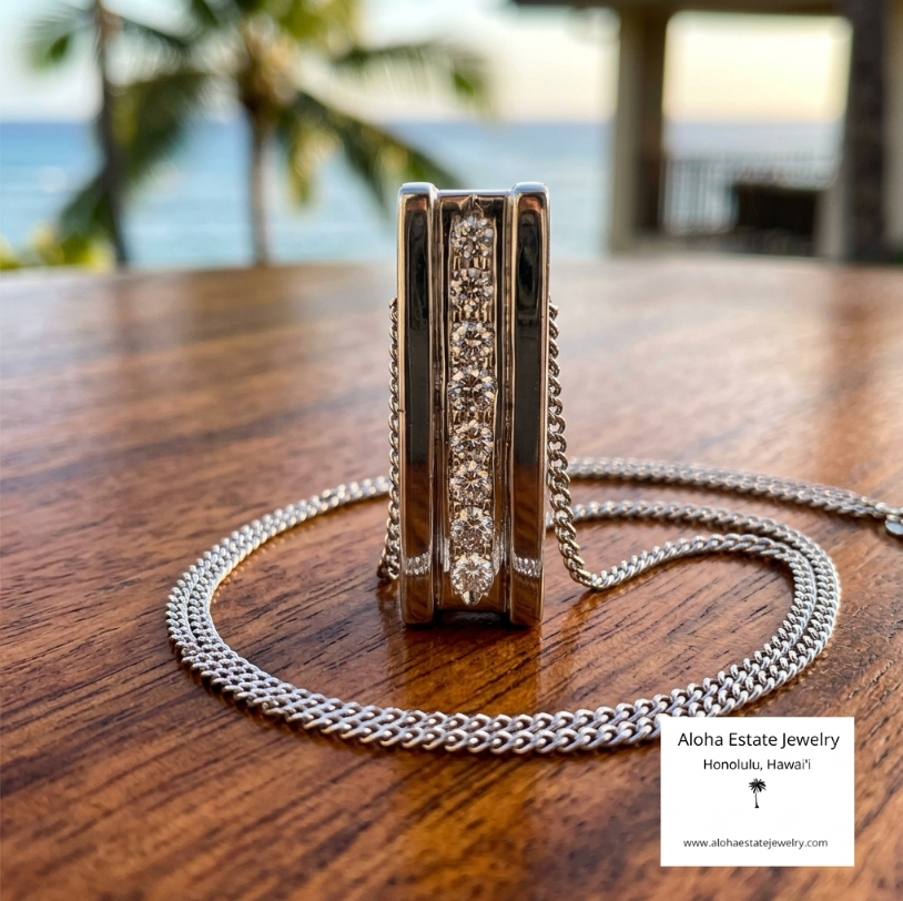 Vintage 1-Carat Diamond Bar Pendant in 14K White Gold