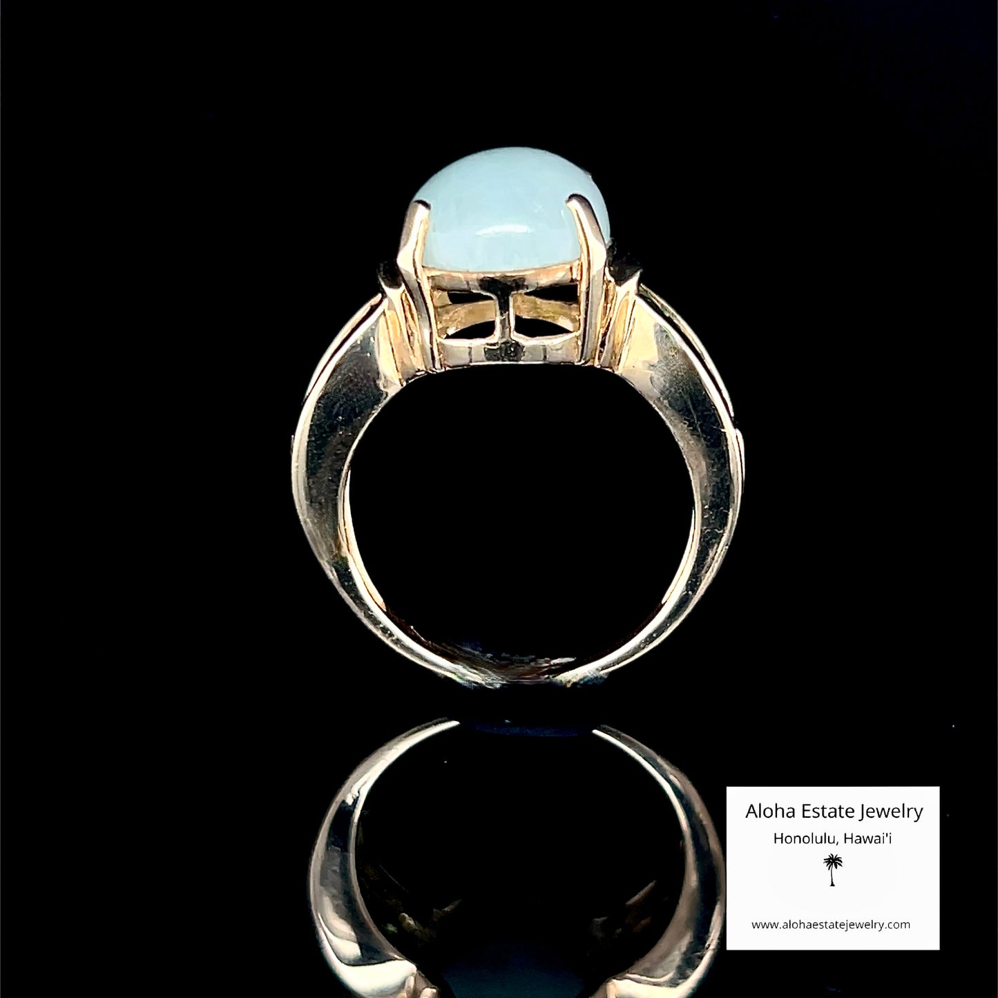 Vintage 10K Gold Jadeite Cabochon Ring with Peridot Accents, Sz 7.25