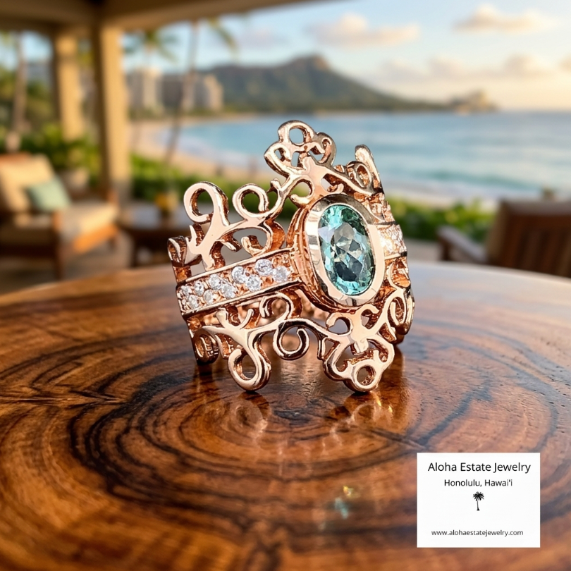 Vintage Paraiba Tourmaline Diamond Ring in 14K Rose Gold