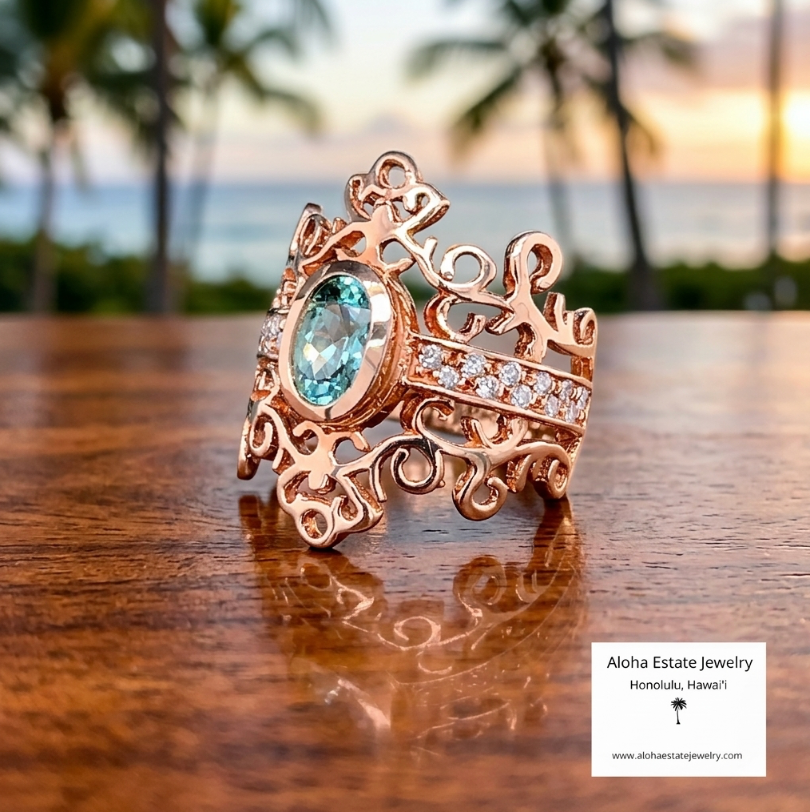 Vintage Paraiba Tourmaline Diamond Ring in 14K Rose Gold