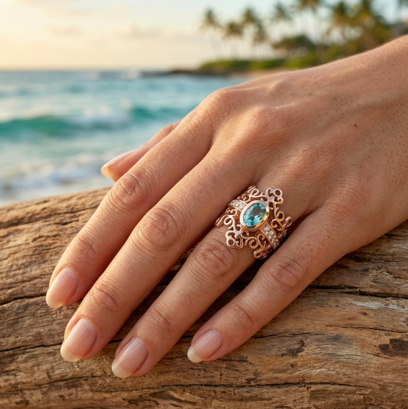 Vintage Paraiba Tourmaline Diamond Ring in 14K Rose Gold