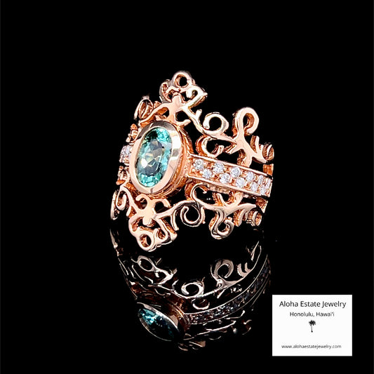 Vintage Paraiba Tourmaline Diamond Ring in 14K Rose Gold