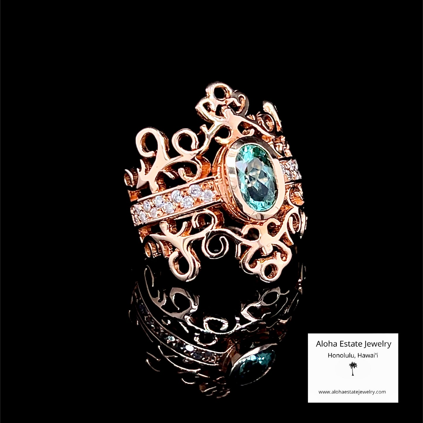 Vintage Paraiba Tourmaline Diamond Ring in 14K Rose Gold