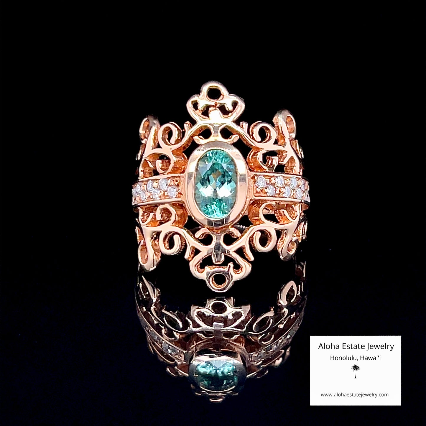 Vintage Paraiba Tourmaline Diamond Ring in 14K Rose Gold