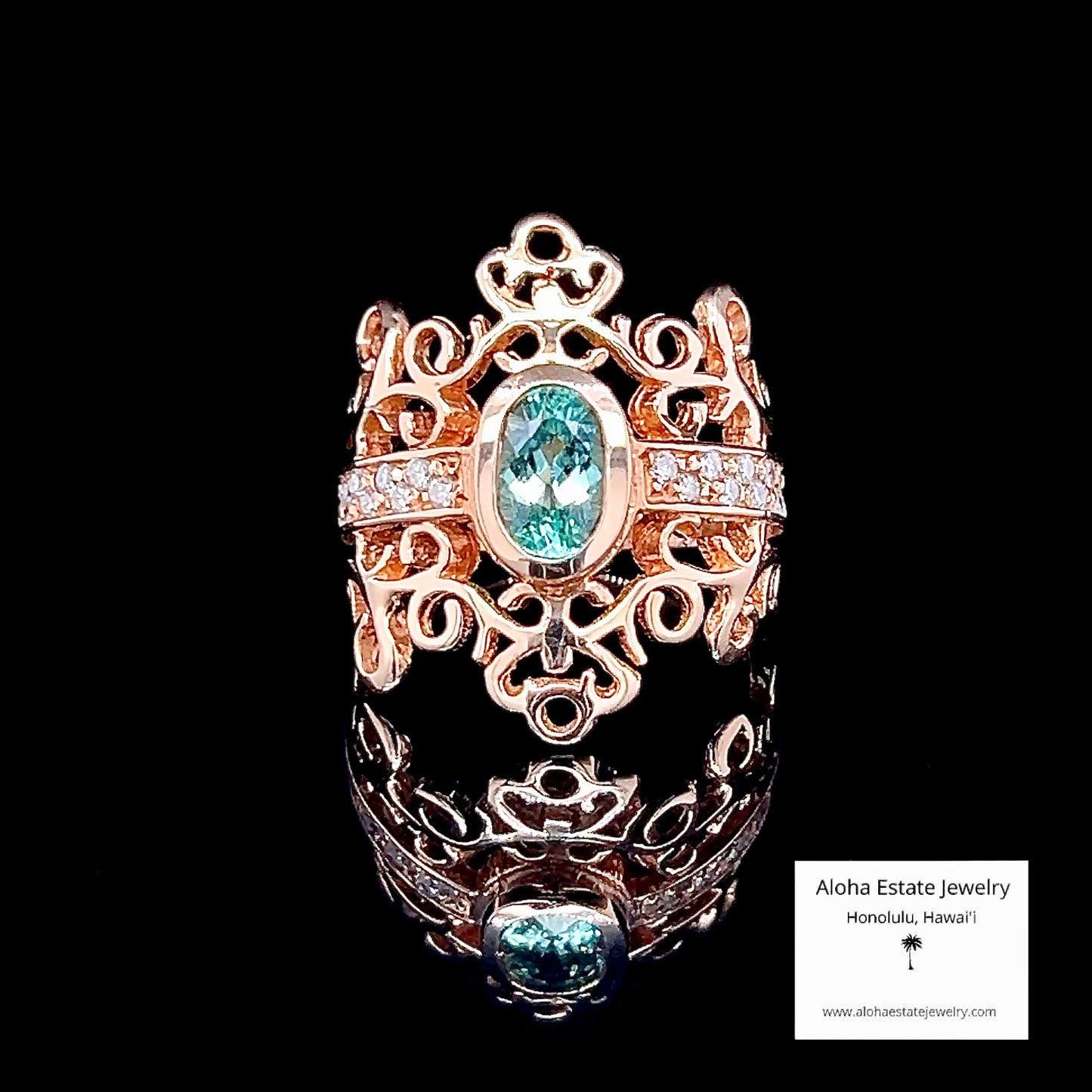 Vintage Paraiba Tourmaline Diamond Ring in 14K Rose Gold