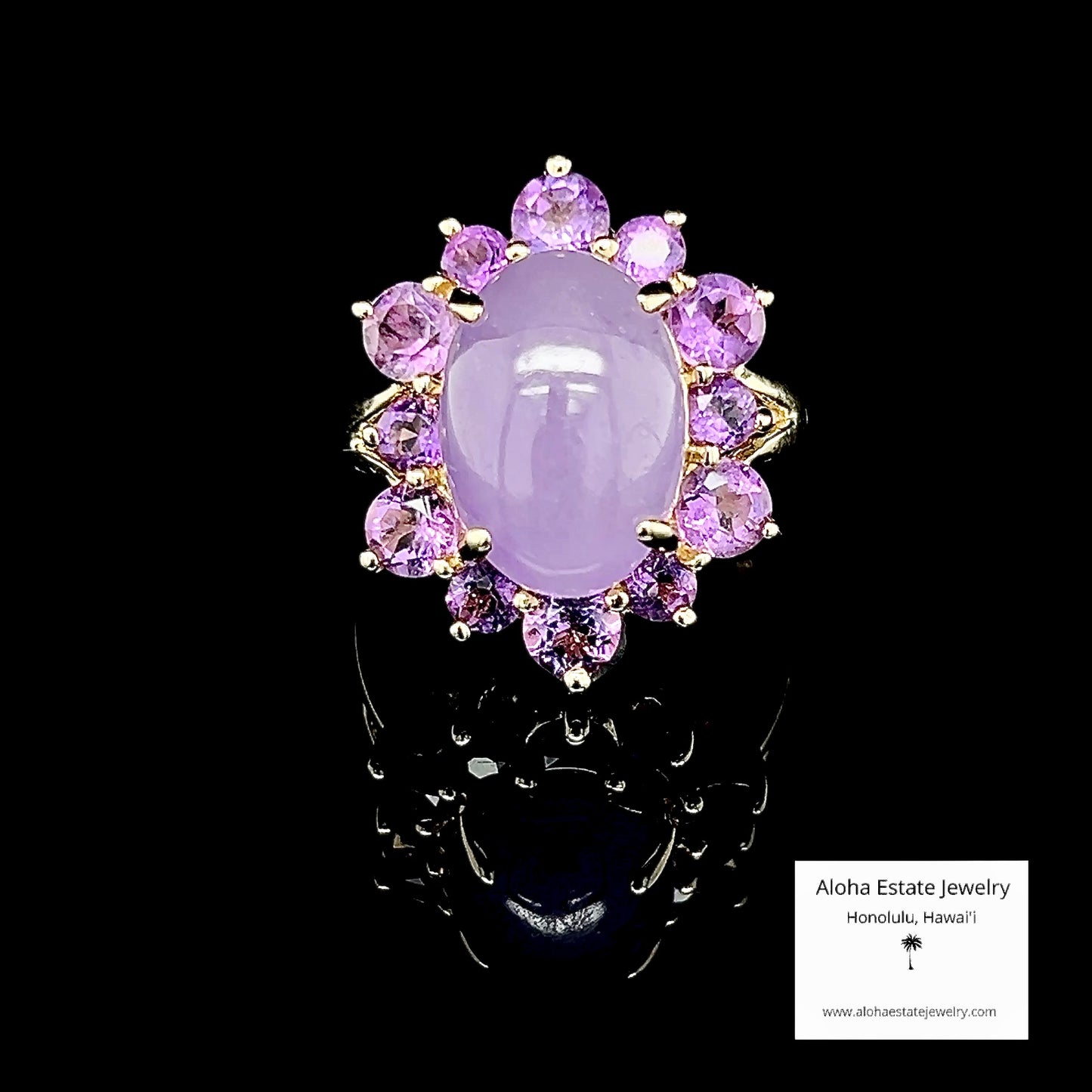 Vintage 6 Carats 14k Lavender Jade and Amethyst Ring