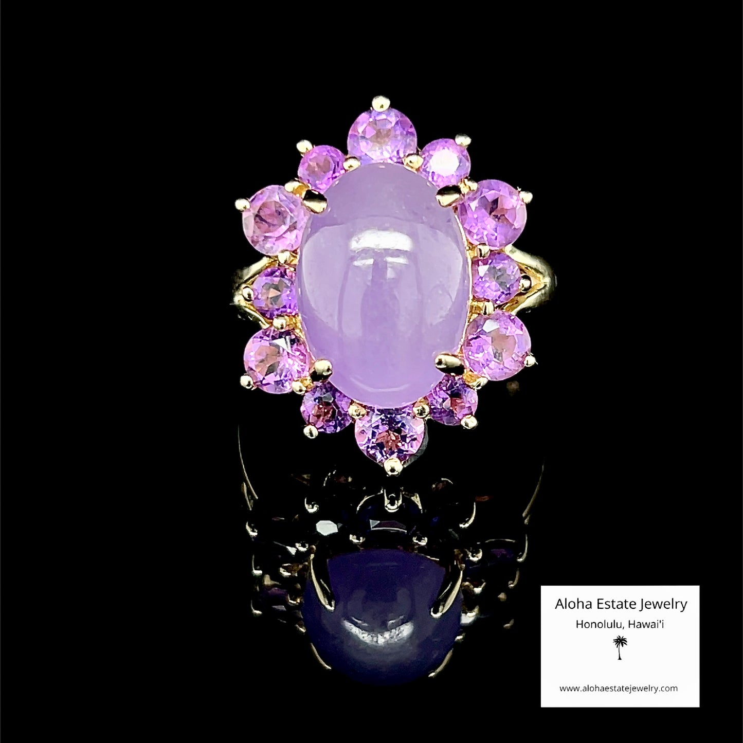 Vintage 6 Carats 14k Lavender Jade and Amethyst Ring