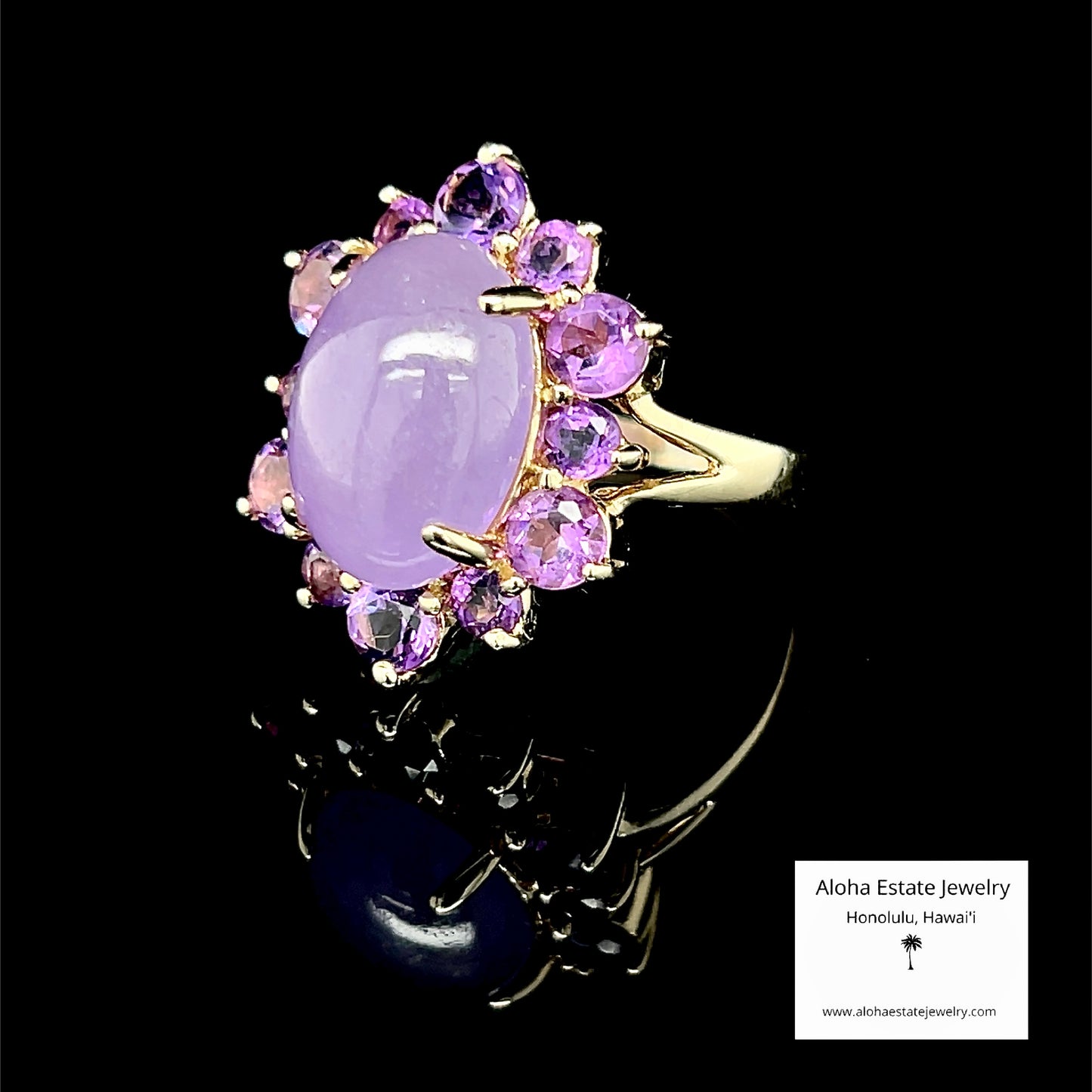 Vintage 6 Carats 14k Lavender Jade and Amethyst Ring