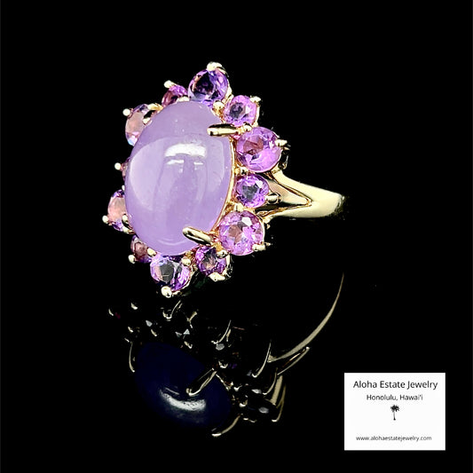 Vintage 6 Carats 14k Lavender Jade and Amethyst Ring