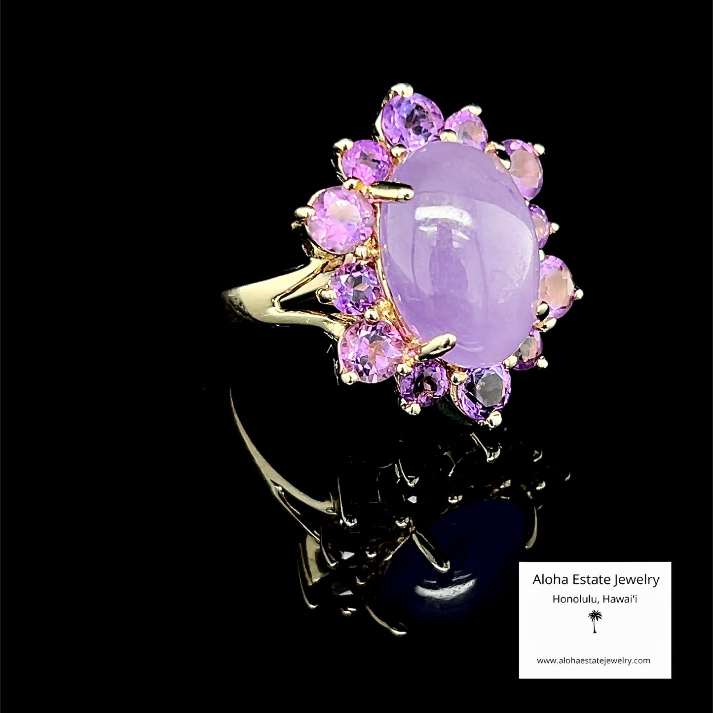 Vintage 6 Carats 14k Lavender Jade and Amethyst Ring