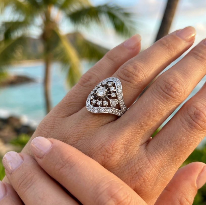 Vintage 14k Diamond Encrusted Dinner Ring