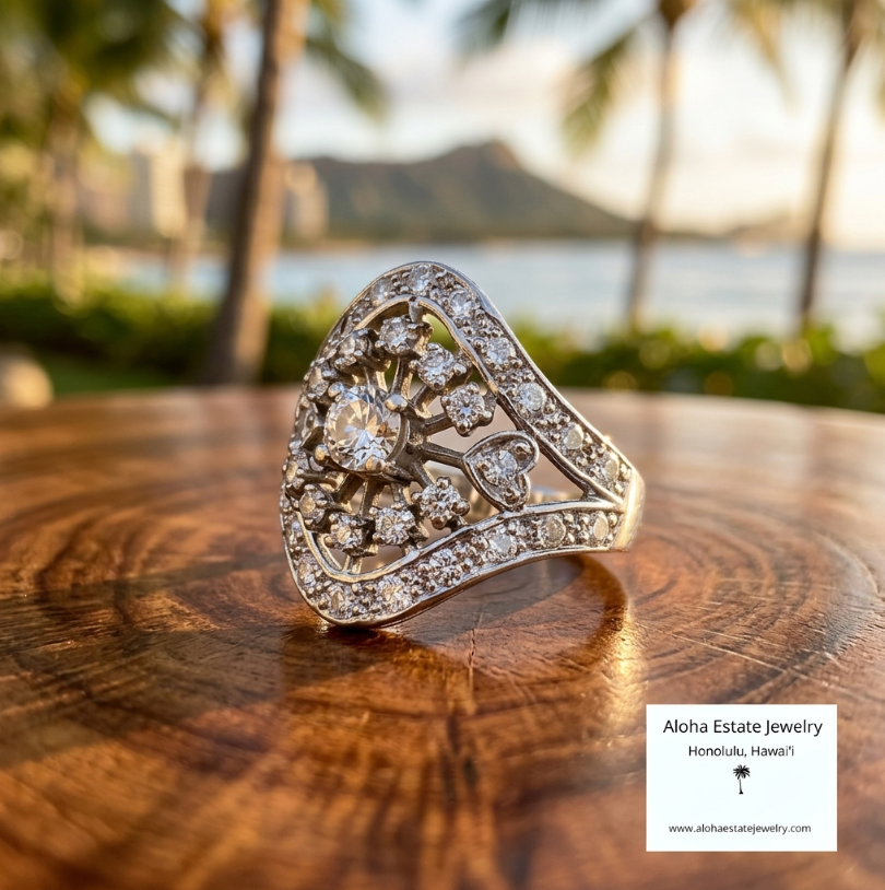 Vintage 14k Diamond Encrusted Dinner Ring
