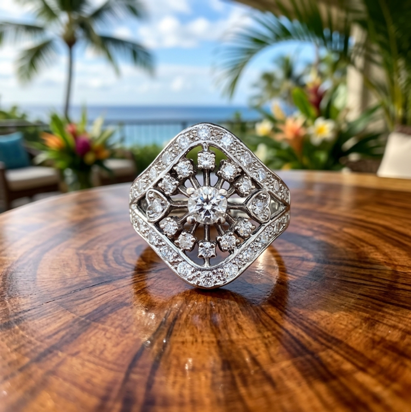 Vintage 14k Diamond Encrusted Dinner Ring