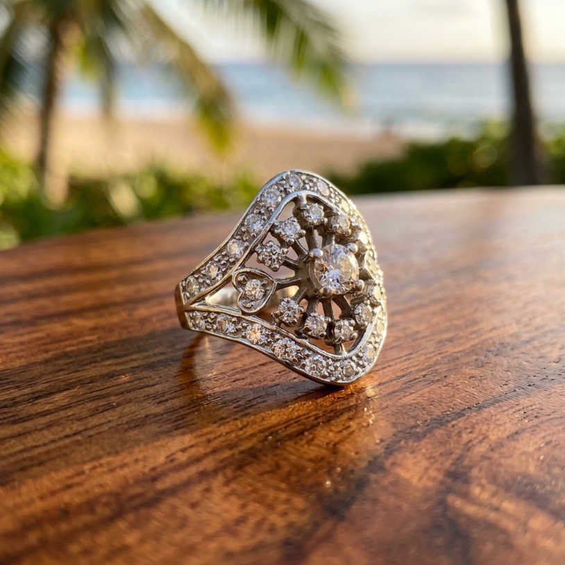 Vintage 14k Diamond Encrusted Dinner Ring