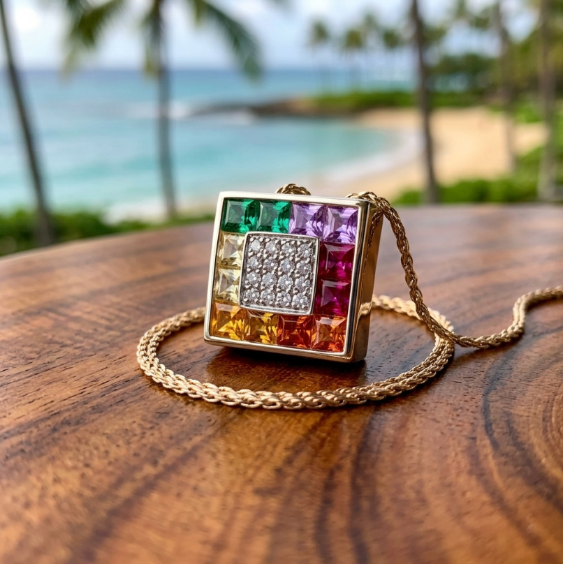 14K R. Klein Multi-Color Gem & Diamond Pendant
