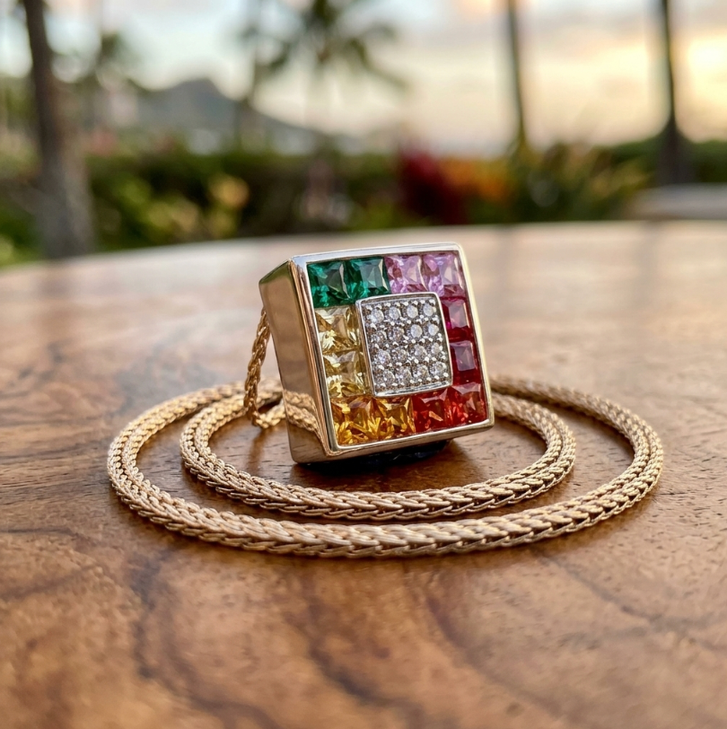 14K R. Klein Multi-Color Gem & Diamond Pendant