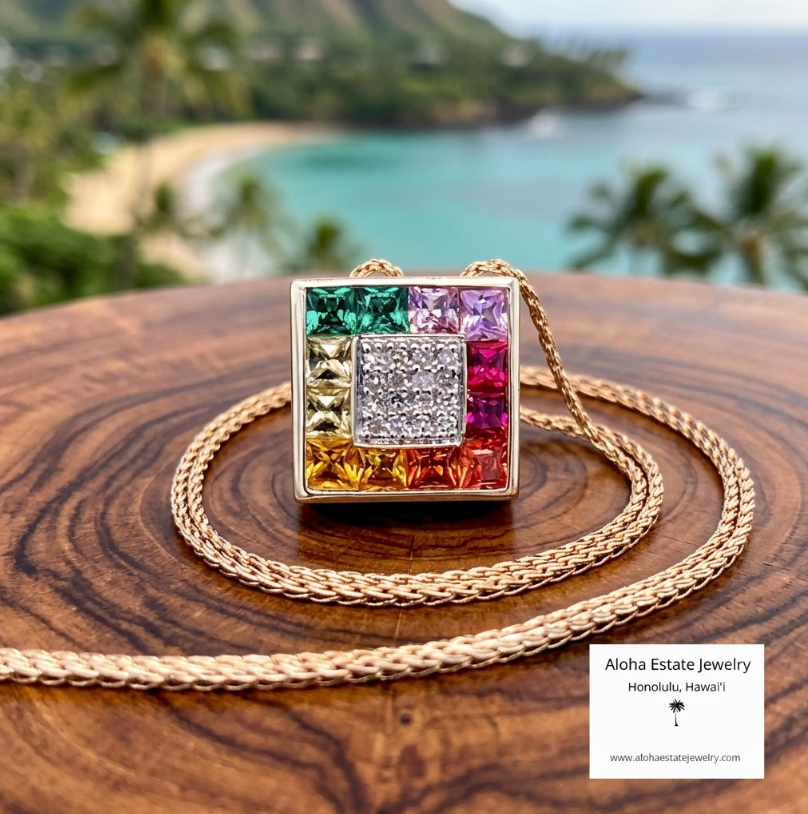 14K R. Klein Multi-Color Gem & Diamond Pendant