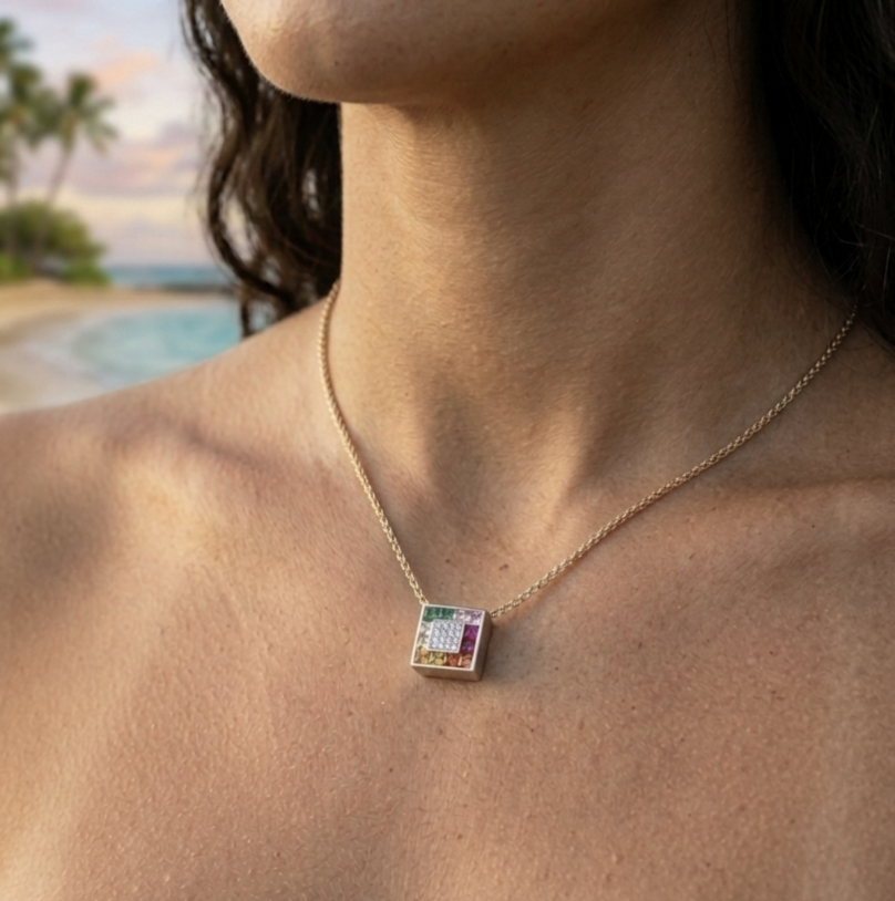 14K R. Klein Multi-Color Gem & Diamond Pendant