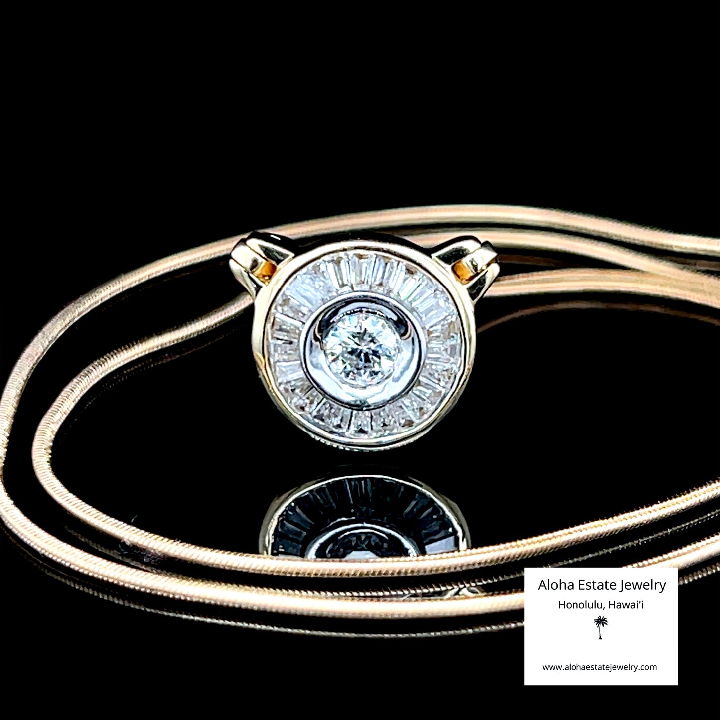 Estate 1/2-Carat Diamond Solitaire & Baguette Pendant 14k