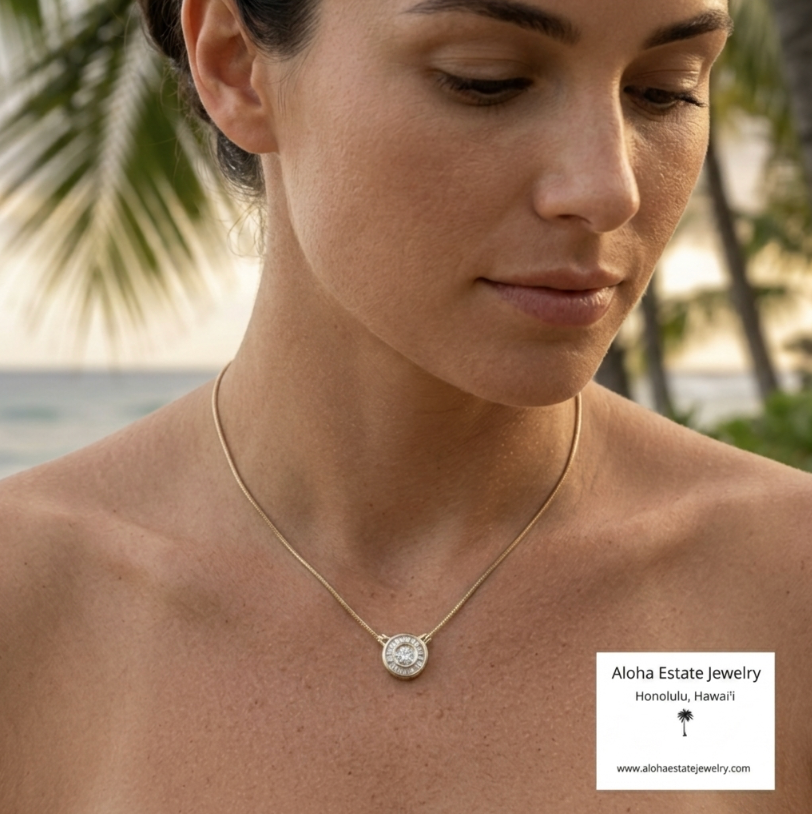 Estate 1/2-Carat Diamond Solitaire & Baguette Pendant 14k