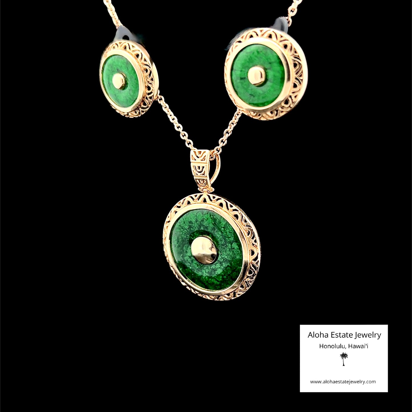 Maw Sit Sit Pendant & Earring Set in 14K Yellow Gold
