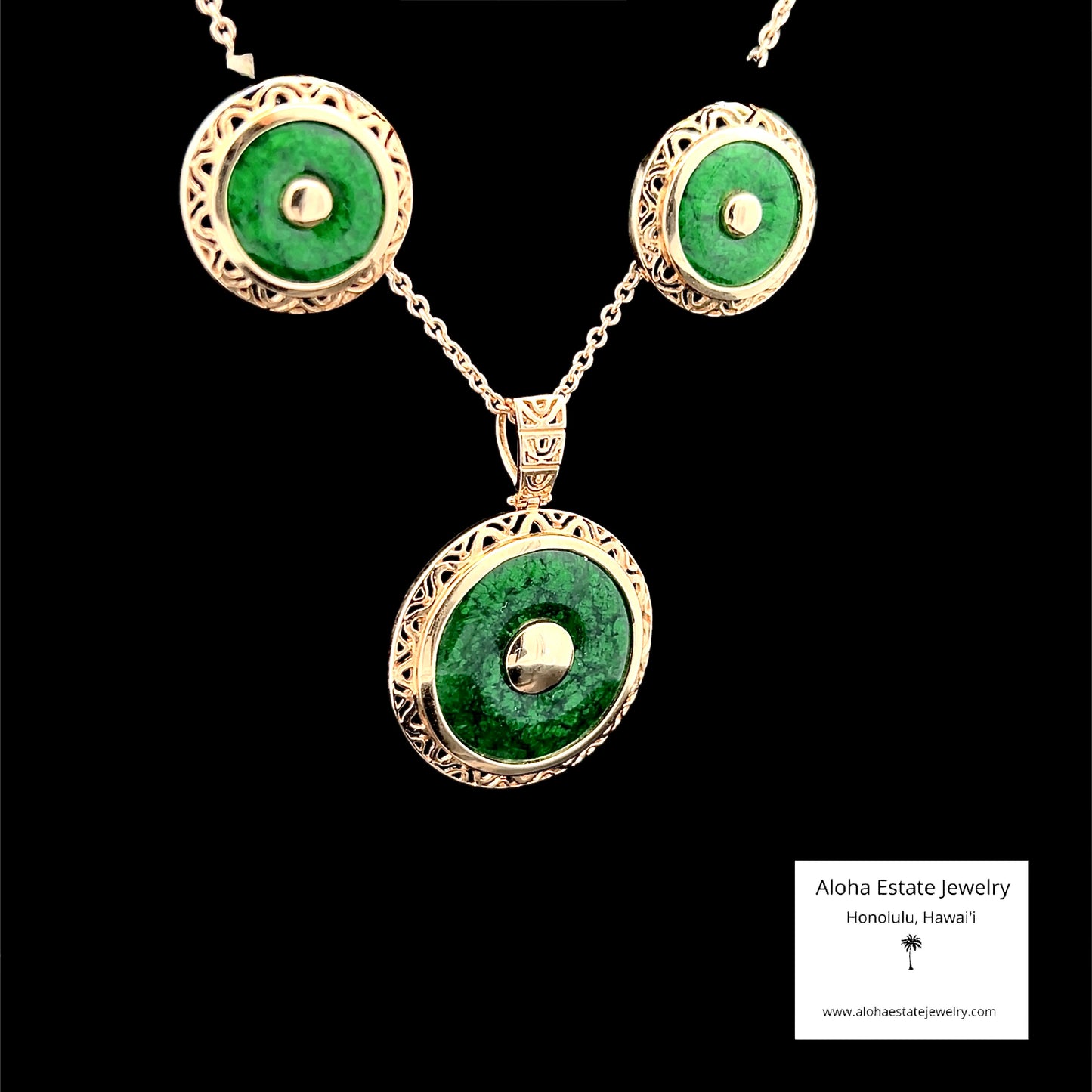 Maw Sit Sit Pendant & Earring Set in 14K Yellow Gold