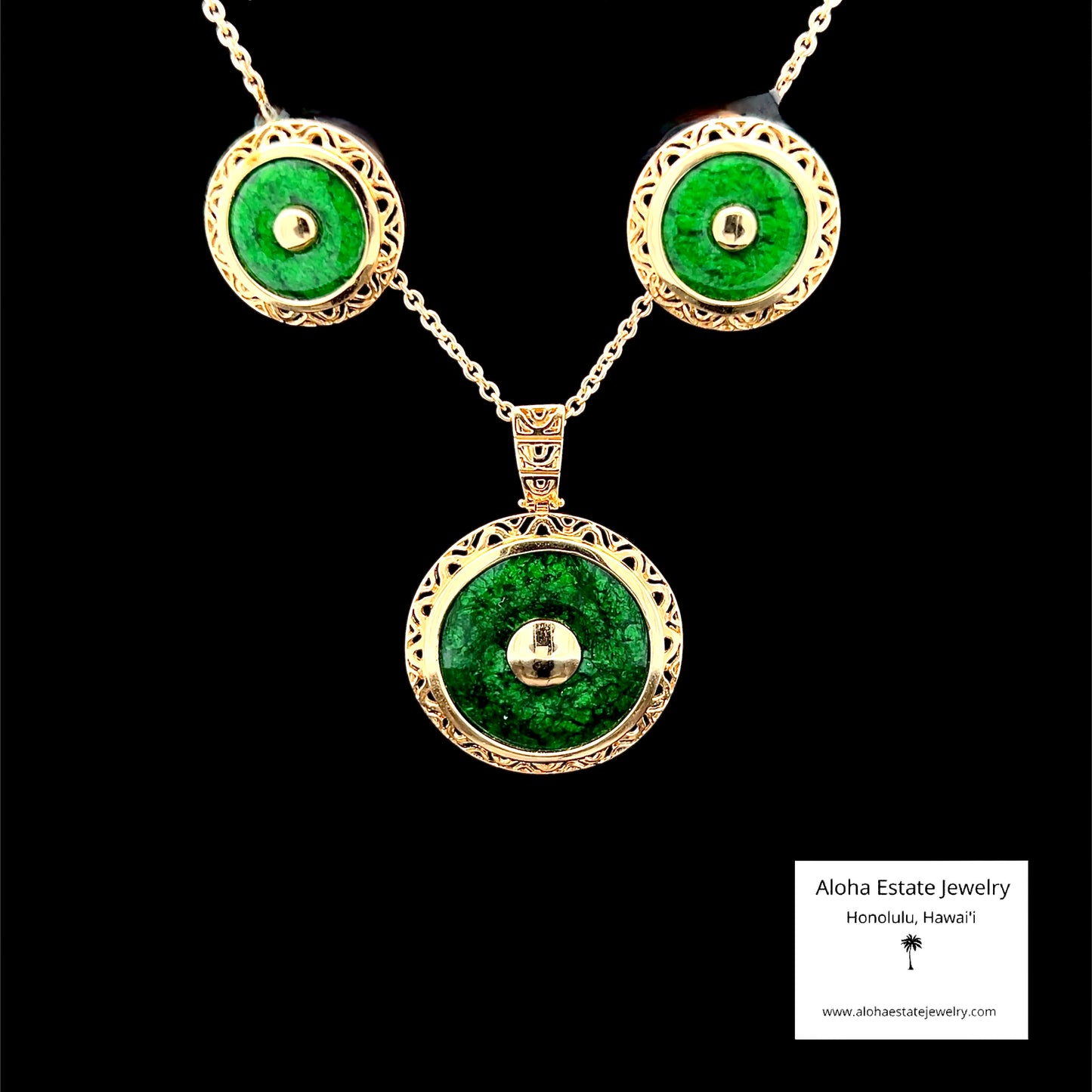 Maw Sit Sit Pendant & Earring Set in 14K Yellow Gold