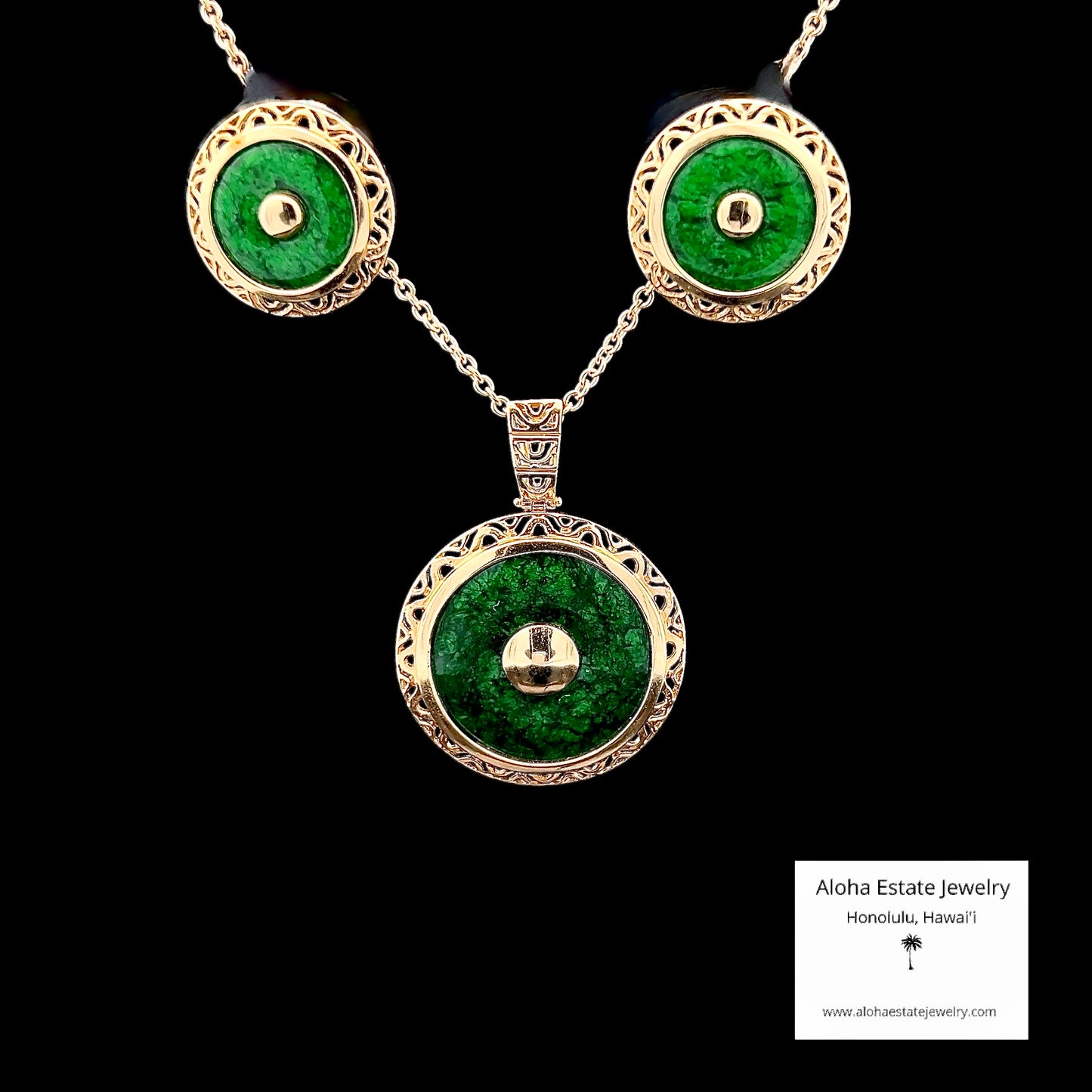 Maw Sit Sit Pendant & Earring Set in 14K Yellow Gold