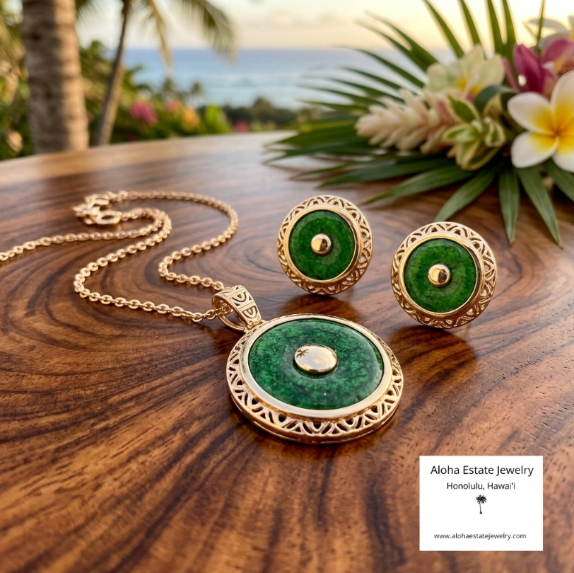 Maw Sit Sit Pendant & Earring Set in 14K Yellow Gold