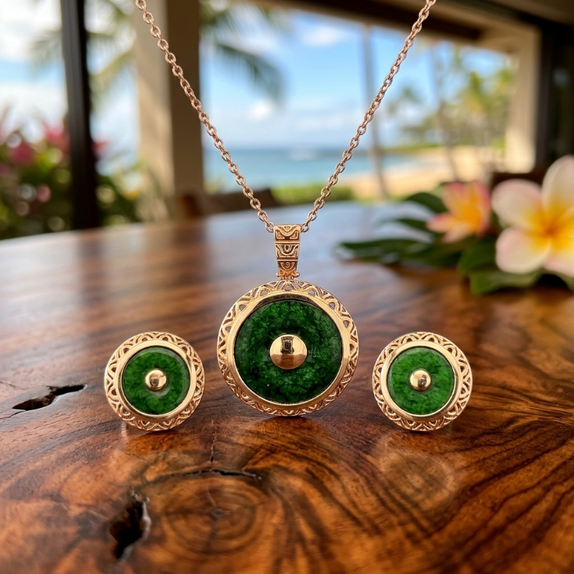Maw Sit Sit Pendant & Earring Set in 14K Yellow Gold