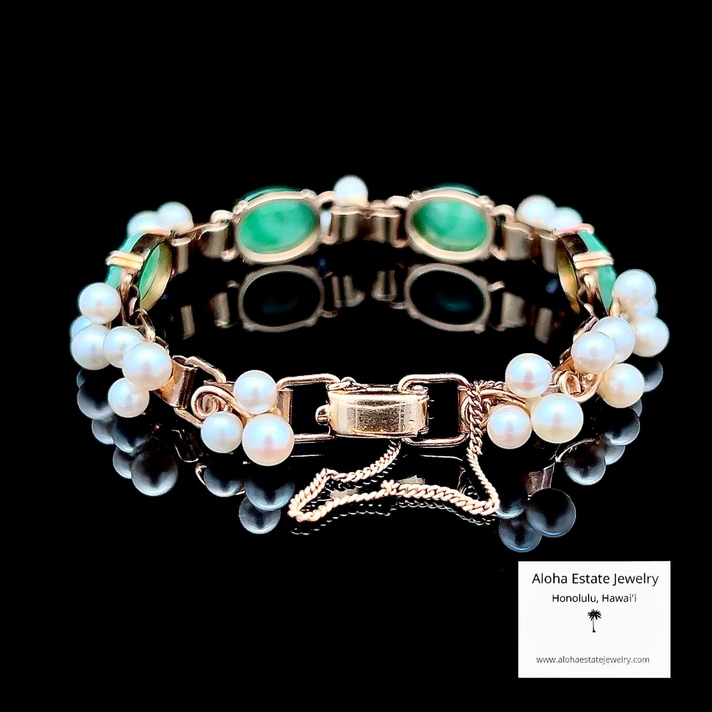Vintage 14k Ming's Jade and Pearls Bracelet