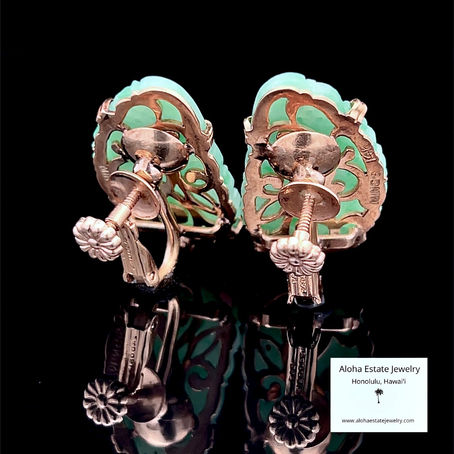 Vintage 14k Ming's Jade and Pearls Earrings