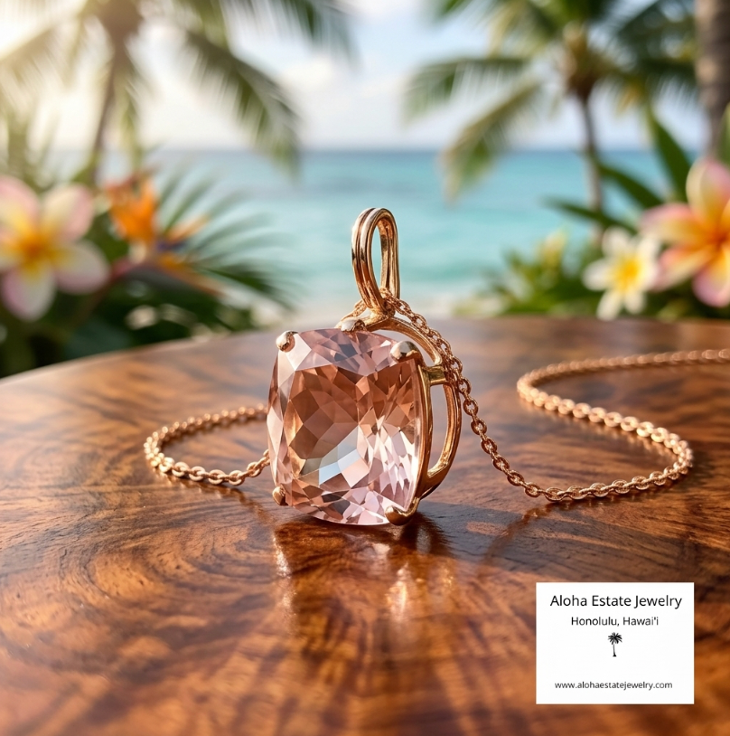 14k 4.5 Carats Peachy Pink Morganite Pendant