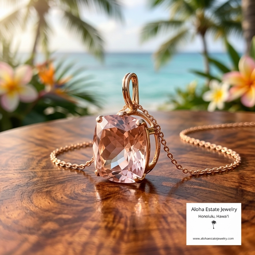 14k 4.5 Carats Peachy Pink Morganite Pendant