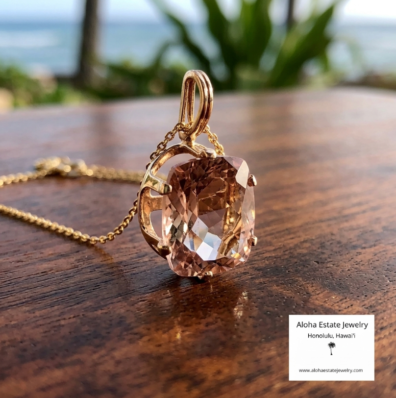14k 4.5 Carats Peachy Pink Morganite Pendant