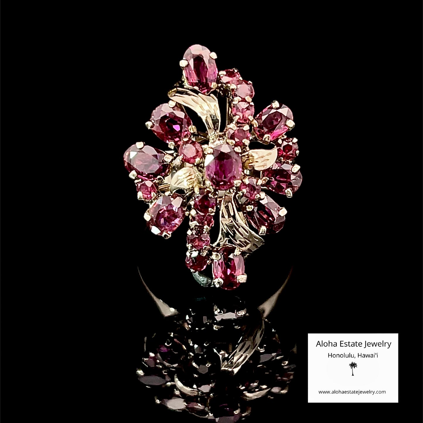 Vintage 14K Yellow Gold Multi-Stone Ruby Cluster Ring