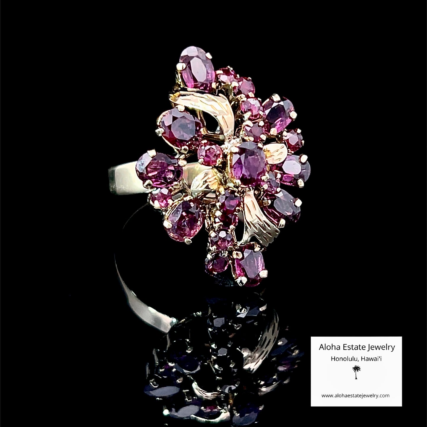 Vintage 14K Yellow Gold Multi-Stone Ruby Cluster Ring