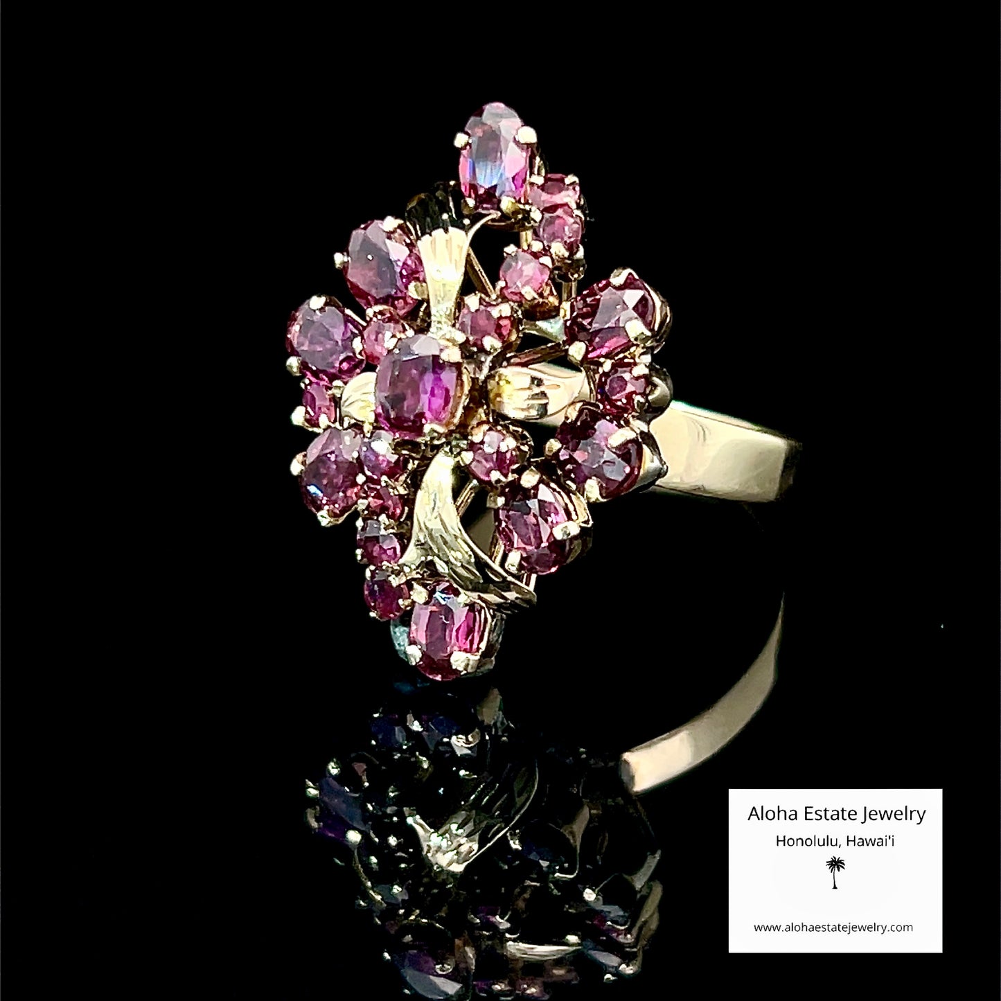 Vintage 14K Yellow Gold Multi-Stone Ruby Cluster Ring