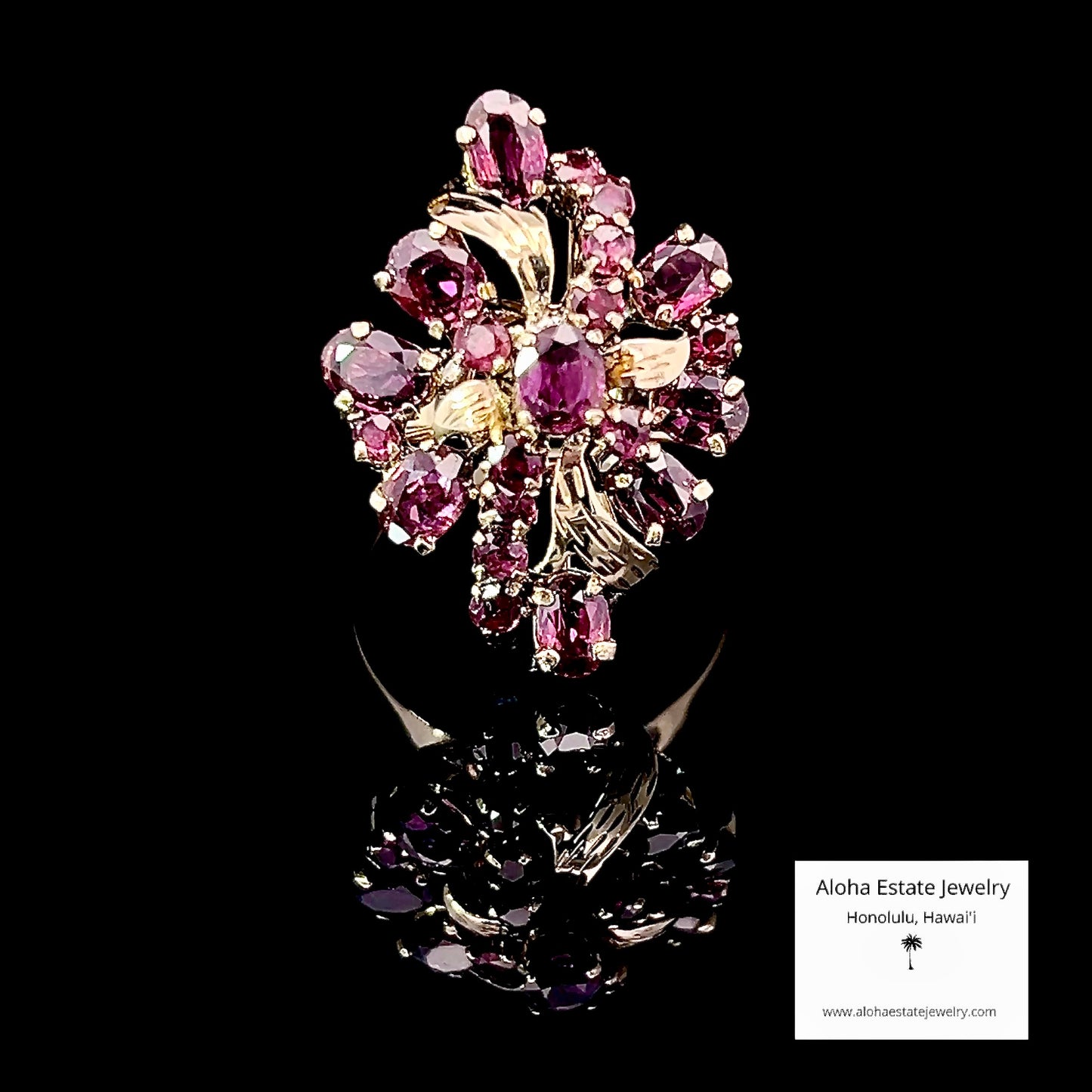 Vintage 14K Yellow Gold Multi-Stone Ruby Cluster Ring